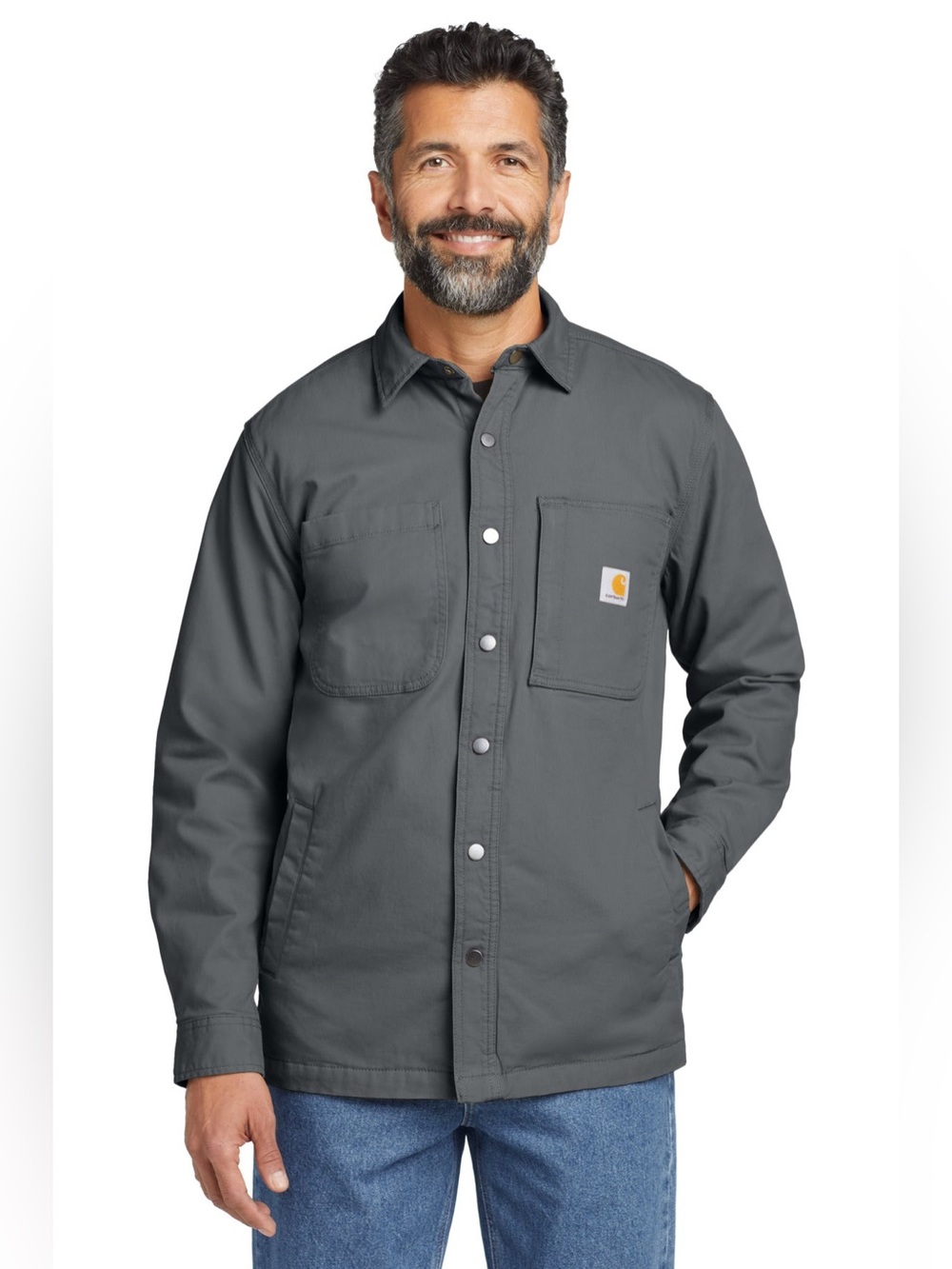 Carhartt Mens Rugged Flex Fleece Lined Button Down Shirt Jacket Grey Medium